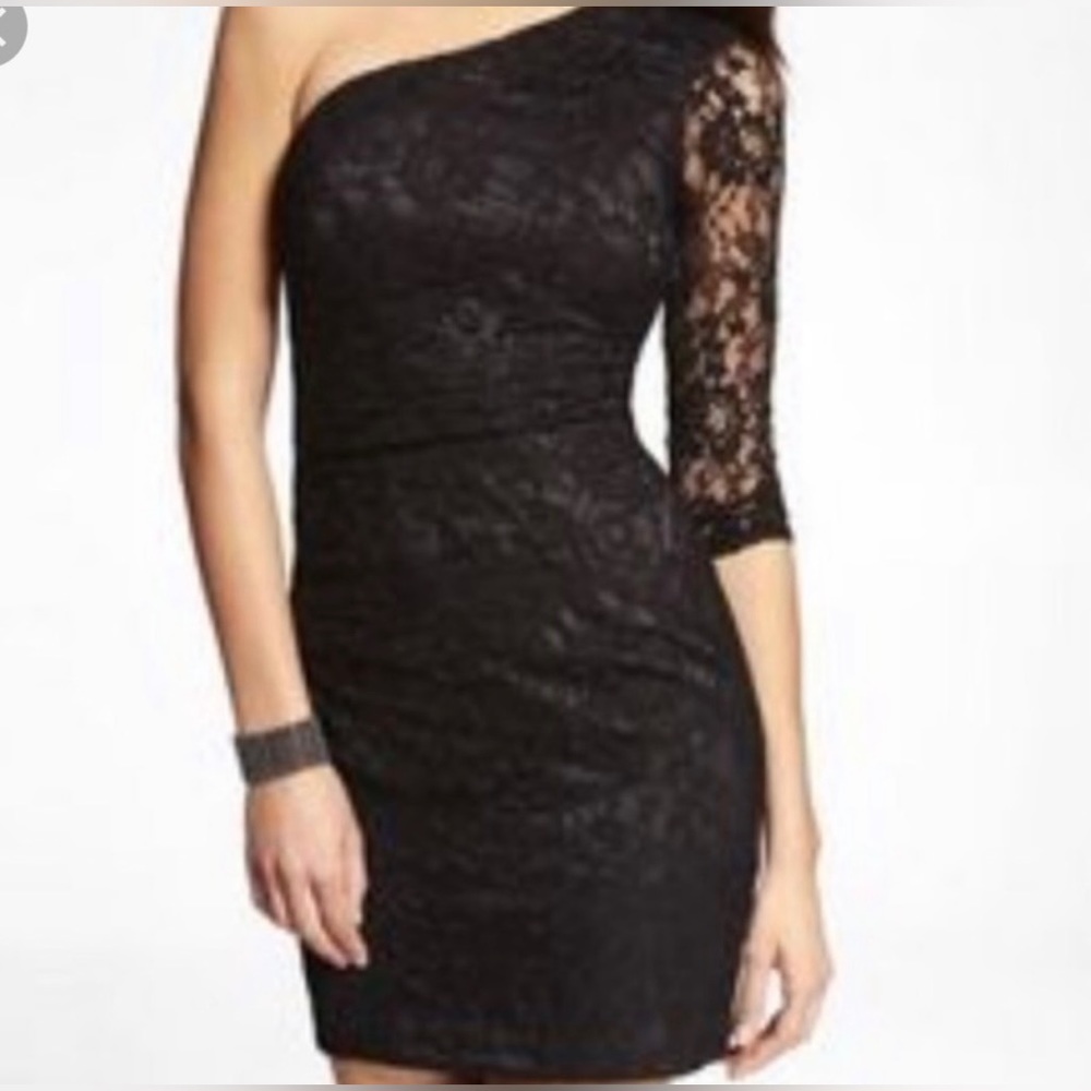 Express black lace one shoulder dress, size 6. Worn once.